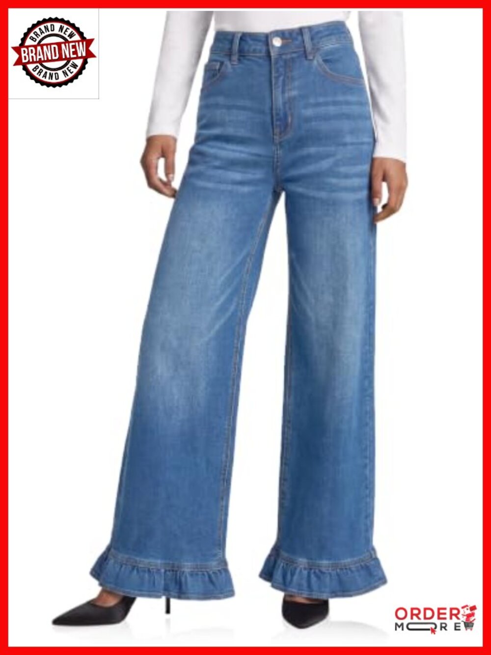 Cicy Bell Ruffle Wide Leg High Waisted Stretch Denim Jeans